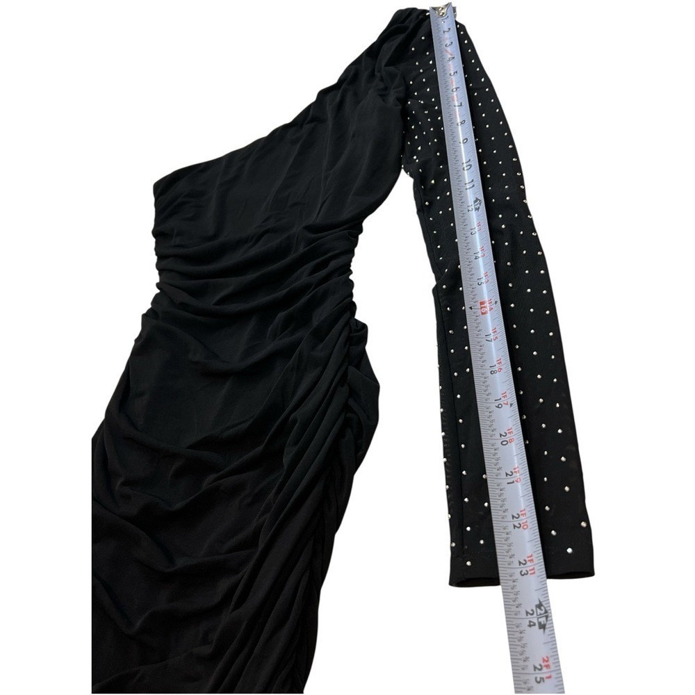 City Studios Juniors' One-Shoulder Studded Mini Bodycon Dress, Black, Size XS - Picture 6 of 11